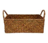 JOINPAYA Panier de Rangement Tressé en Rotin Naturel Orange, Petite Taille Rectangulaire à Double Anse, Panier de Service pour Collations et Organisation de Bureau, Corbeille