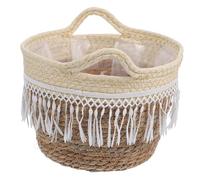 JOINPAYA Panier Tressé Main Rotin avec Franges Jardinière Naturelle pour Plantes Dintérieur et Extérieur Pot de Fleur Décoratif et Résistant Moyenne
