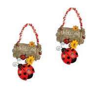 JOINPAYA Panneau de Porte Suspendu en Résine 2 Pcs Coccinelle à 7 Points Ailes Ouvertes et Fermées, Décoration Murale Rustique pour Intérieur Maison, Plaque D'affichage Décorative