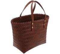 JOINPAYA Paquet à Main Tissé à la Main pour Femme Cabas en Plastique Tressé Marron avec Anse en Cuir PU Léger et Solide Paquet de Plage Pratique pour Usage Quotidien