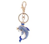 JOINPAYA Pendentif Dauphin Couronné Orné de Cristaux Alliage Métallique Bleu Porte-Clés Élégant 1 Pièce Accessoire Suspendu pour Paquet et Clés Bijou Décoratif Solide et Raffiné