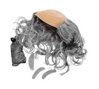 JOINPAYA Perruque chauve ondulée grise 3 pièces avec moustache et sourcils, postiche pour déguisement homme, costume vieil homme pour fêtes, bal masqué et Halloween