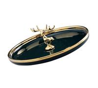 JOINPAYA Plateau à Bijoux en Céramique Forme de Cerf 15 CM Porte-Bagues Décoratif Doré Support pour Boucles D’Oreilles et Plat de Rangement pour Bracelets Accessoire Pratique Maison
