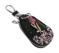 JOINPAYA Pochette pour Clés de Voiture Rose, Étui PU Noir Porte-clés | Protection Multifonction, Usage Voiture et Télécommande, Style Brillant, Accessoire Portable pour Femmes