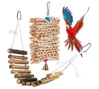 JOINPAYA Pont Suspendu pour Oiseaux avec Paille Cornflakes Brochettes Jouet à Mordre pour Perroquets Calopsittes Perruches