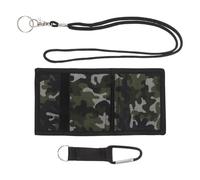 JOINPAYA Portefeuille Homme Pliable Camouflage Militaire Vert Armée avec Porte-Clés Intégré Mousqueton D’Escalade Tissu Résistant pour Porte-Cartes et Porte-Monnaie de Voyage Outdoor