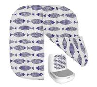 JOINPAYA Rideau de Porte Accessoire Anti-Projection pour Bac à Litière Autonettoyant, Petit Modèle en Coton et Lin, Motif Poisson, Remplacement pour Bac à Chat Automatique pour