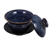 JOINPAYA Service à Thé Vintage en Céramique Sancai 1 Bol à Thé Gongfu Chinois Couvercle et Soucoupe Pratique Maison Bureau Restaurant