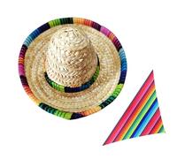 JOINPAYA Set 1 Chapeau Mexicain en Paille et Bandana Triangulaire pour Chien et Chat, Taille Adaptable, Style Fiesta Mignon pour Fête d'animaux en Extérieur