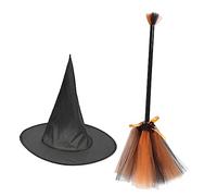 JOINPAYA Set de Costume Halloween avec Chapeau et Balai Unique Accessoire de Fête pour Carnaval et Soirée Costumée