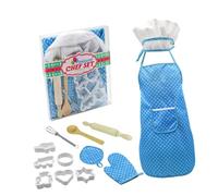 JOINPAYA Set de Ustensiles Cuisine Garçon Fille avec Tablier et Gants Kit Jeu de Rôle Éducatif pour Filles et Garçons Cuisine Sécurisé PVC Bleu