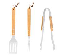 JOINPAYA Set Ustensiles de Barbecue INOX avec Poignée Bois Chêne pour Grillades Extérieures Kit Complet Léger avec Housse de Rangement pour Camping et Pique-