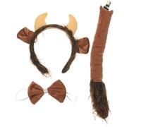 JOINPAYA -Tête En Cornes De Bœuf En Peluche 3 Pièces : Ensemble De Couvre-Chefs Avec Cornes De Taureau Oreilles De Vache Cravate De Queue Accessoires De Costume De Cosplay Pour Fête