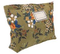 JOINPAYA Trousse de Maquillage Pochette Cosmétique Taille Moyenne en Tissu Jacquard Floral Vert Motifs Fleuris Trousse de Toilette Voyage Femme Portable Fermeture Éclair Pratique