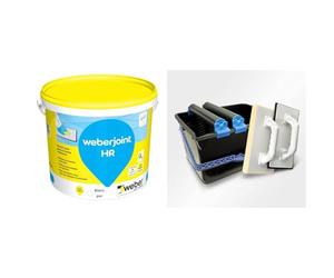 Joint de carrelage adapté piscine,20kg, blanc pur, Haute Résistance, WEBERJOINT HR, WEBER & HELPMATE set de lavage de carreaux 5 pièces : seau en plastique de 12 litres, double rouleaux