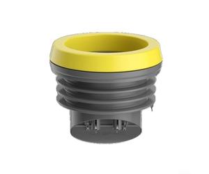 Joint d'étanchéité étendu pour brides de toilettes utilisant le principe d'étanchéité par gravité et construction triple couche pour améliorer l'intégrité de l'interface du tuyau de vidange (D)