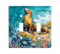 Joint double plaque de couverture d'interrupteur, poisson corail fantaisie bleu d'été en plastique taille standard pour salon, chambre à coucher, décoration de bureau