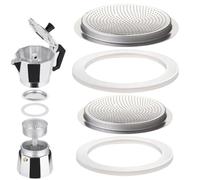 Joint et filtre Cafetière Universel pour Pièces de rechange Moka, 2 ensembles, Joints d'étanchéité pour Machine à Expresso 6 Tasses, Joint de Rechange en Silicone, Multicolore, 1 filtre + 3 rondelles
