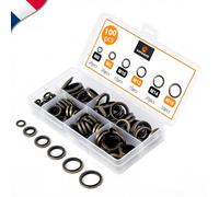 Joint Hydraulique Assortiment 100pcs ✮MARQUE FRANCAISE✮ Boite Joint de Vidange (6 Tailles M6-M16) Rondelle Plate Caoutchouc Metal pour Presse Hydraulique, Tuyaux, Bouchon d'huile Automobile Cylindres