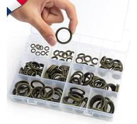 Joint Hydraulique Assortiment 150pcs ✮MARQUE FRANCAISE✮ Boite Joint de Vidange (10 Tailles M6-M24) Rondelle Plate Caoutchouc Metal pour Presse Hydraulique, Tuyaux, Bouchon d'huile Automobile Cylindres