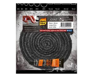 Joint Noir Pyrofeu Rond diam 8mm, longueur 2,5m, avec colle