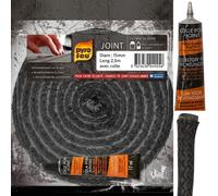 Joint tressé PYROFEU 15mm Résistance 500°C pour insert poêle noir + colle 2.5m