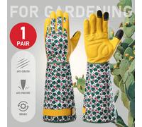 JOISIV Gants de jardinage longs et confortables pour femmes - Gants de style gantelets imprimé vert premium de vache respirant. Résistant aux épines, résistant aux rayures et flexible pour les travaux