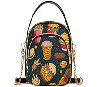 Joitme Art Fries Burger Sac à main à bandoulière unique pour femme Chaîne Portefeuille pour téléphone portable Imprimé floral Fermeture éclair Sac à bandoulière Bowler Bag 15 cm × 21,1 cm × 7,9 cm 15