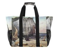 Joitme Gustave Courbet - Grand sac fourre-tout pliable - Résistant au sable - Pour pique-nique, épicerie - Réutilisable - Pour la natation - Dessin animé - Pour femme