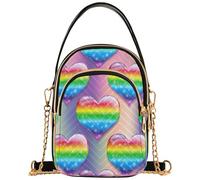 Joitme Rainbow Valentine Hearts Print Women over Shoulder Purse Chain Strap Wallet Phone Purse Floral Print Zipper Lady Bowler Satchel, 15 cm × 21,1 cm × 7,9 cm, 15 x 8 x 21 cm