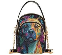 Joitme Sac à main à bandoulière pour femme avec sangle de chaîne matelassée à fermeture éclair - Cartable colorée - Motif chien pitbull - Noir - 15 x 8 x 21 cm