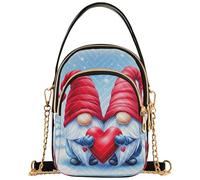 Joitme Sac à main à bandoulière pour femme - Motif gnomes de Saint-Valentin - Avec chaîne - Portefeuille pour téléphone portable - Imprimé floral - Fermeture éclair - 15 x 21 x 7,9 cm - 15 x 8 x 21 cm