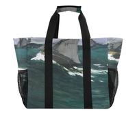 Joitme Sacs de plage réutilisables pour femme - Jolis sacs de courses décoratifs et réutilisables pour sac d'épicerie tendance Claude Monet - Motif vague verte - Sac de voyage pour maman