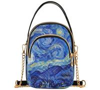 Joitme Swirl Art Starry Night Blue One Shoulder Sacs à main matelassé pour téléphone Sac à main Petite chaîne Sac à main Mignon Fermeture éclair Sacoche pour femme 15 x 8 x 21 cm