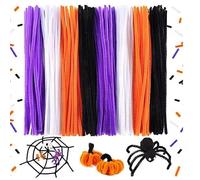 JOIUXNER Lot de 200 cure-pipes d'Halloween pour loisirs créatifs, cure-pipes créatifs en chenille pour araignées, chauves-souris, décoration d'Halloween (noir, blanc, violet, orange)