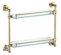 JOJMIDO Étagère de Salle de Bain Étagère de Douche Étagères flottantes Peinture en cuivre doré Étagère en Verre Double Couche Miroir Avant antirouille Support de Rangement pour Produits cosmétiques