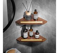 JOJMIDO Support de Douche d'angle étagère de Salle de Bain en Noyer Mural en Bois Massif Produit de Peau cosmétique Support d'angle Salle de Douche Panier Triangulaire étagères de Cuisine Bouteille