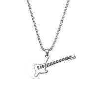 jojnsha Collier avec pendentif guitare musicale rétro coréenne en acier inoxydable - Collier hip-hop simple