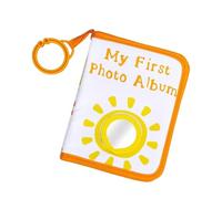 jojnsha Smiling Sun Baby First Photo Album Fabric Cover Keepsakes Memory Picture Book with Safety Mirrored and Teething Rings Baby Growth Record