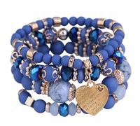 jojnsha Vintage ethnique en résine extensible avec des accents de cœur étincelants et des pompons dynamiques design vintage cœur en cristal, taille unique, Comme décrit