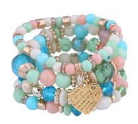 jojnsha Vintage ethnique en résine extensible avec des accents de cœur étincelants et des pompons dynamiques design vintage cœur en cristal, taille unique, Comme décrit