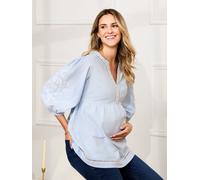 Jojo Maman Bébé JoJo Maman Bébé Blue Maternity Stripe Embroidered 100% Cotton Blouse