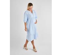 Jojo Maman Bébé JoJo Maman Bébé Blue Stripe Embroidered Maternity 100% Cotton Dress Blue L (EU 44-46)