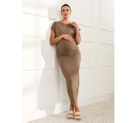 Jojo Maman Bébé JoJo Maman Bébé Brown Premium Jersey Ruched Side Maternity Bodycon Midi Dress Brown L (EU 44-46)