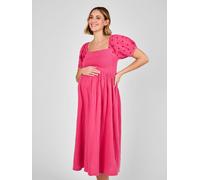 Jojo Maman Bébé JoJo Maman Bébé Pink Shirred Embroidered Maternity Midi Dress Pink Medium