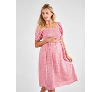 Jojo Maman Bébé JoJo Maman Bébé Pink Short Puff Sleeve Shirred Midi Dress Pink L (EU 44-46)