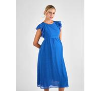Jojo Maman Bébé Jojo Maman Bébé Spot Frill Sleeve Maternity Mi-long Robe Bleu EU 36 (UK 8)