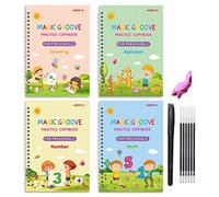 jojobasec Lot de livres d'écriture manuscrite pour enfants avec chiffres, lettres et cahiers d'exercices d'écriture réutilisables avec stylo