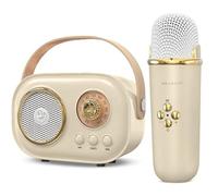JOJOCUT - Mini Enceinte Portable Bluetooth sans Fil avec Micro Karaoke, Carte SD, Batterie Rechargeable Longue autonomie, Haut Parleur Microphone, idéal Fete Cadeau Fille garçon Enfant Adulte (Beige)