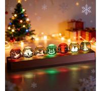 JOJOCY 7 coloré verre boule de cristal motif de Noël avec LED lumière stand en bois, arbre de Noël Père Noël cerf sphères de cristal décoration de lumière de nuit avec boîte-cadeau